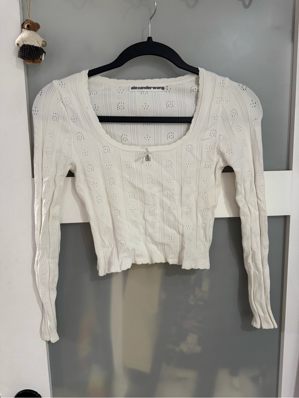Alexander Wang White Eyelet Scoop-Neck Long Sleeve Top